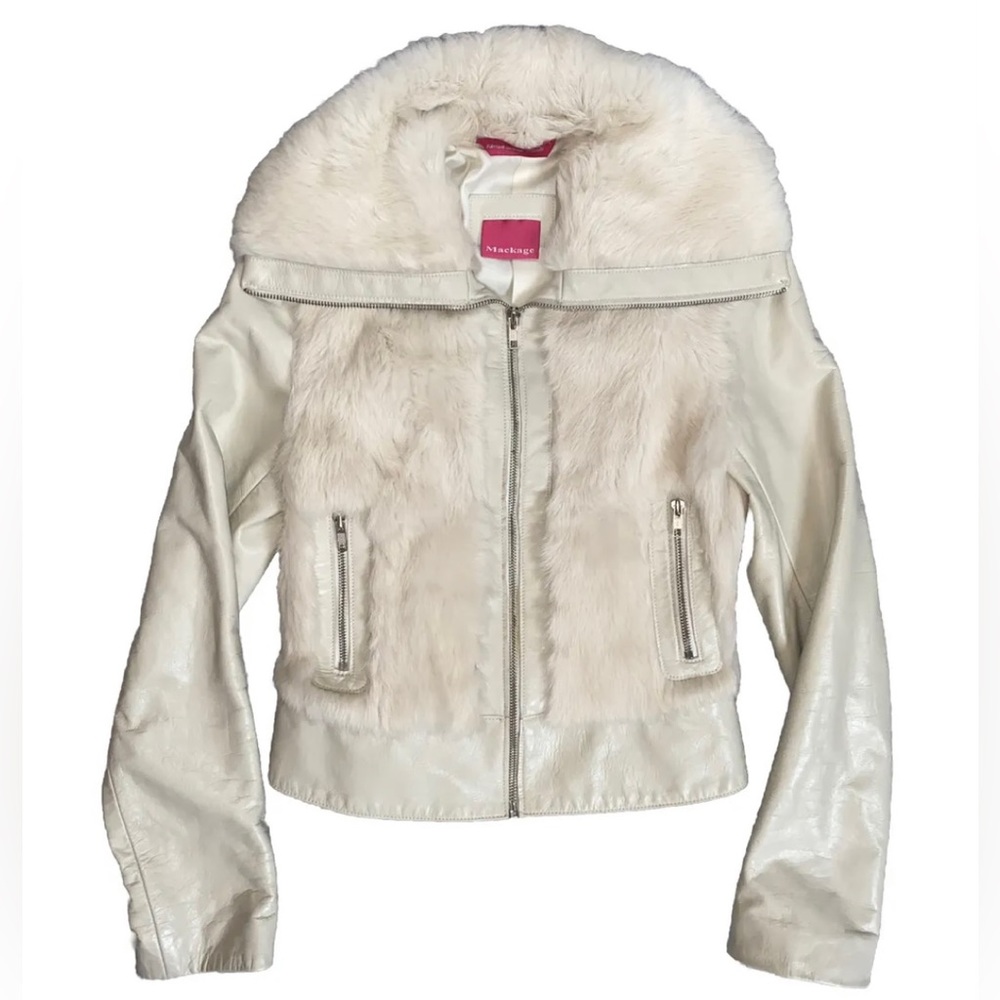 SOLD❣️MACKAGE JACKET Leather & Fur Ivory White - Picture 3 of 14